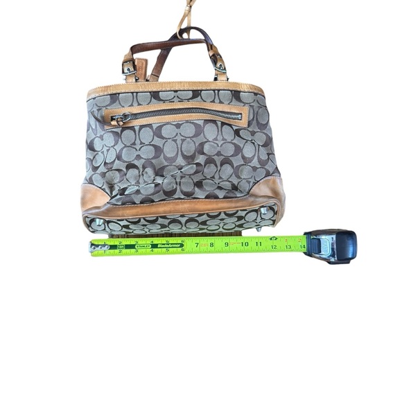 Coach Vintage Signature Monogram Brown Tan Leather Trim Tassel 